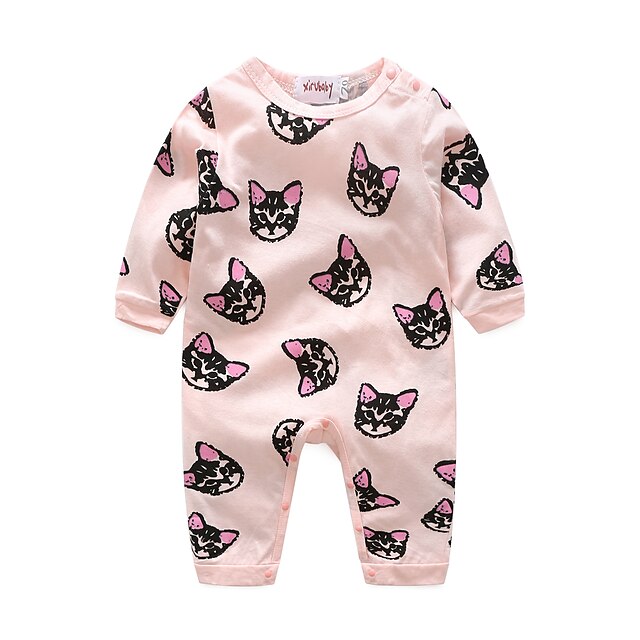  Baby Girls' Cartoon Cotton Animal Long Sleeve Overall & Jumpsuit Blushing Pink