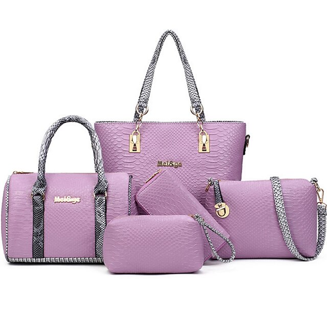  Mulheres Bolsas PU Leather Conjuntos de saco Ziper Flor Animal Floral Conjuntos de sacolas Formal Escritório e Carreira Branco Preto Roxo Cinzento