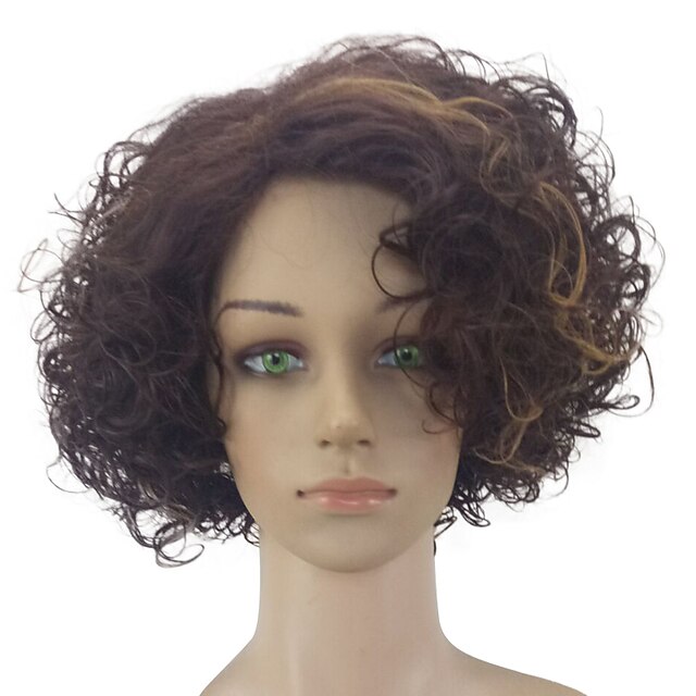  Synthetic Wig Curly Synthetic Hair Highlighted / Balayage Hair / Middle Part Brown Wig Women's Medium Length Capless