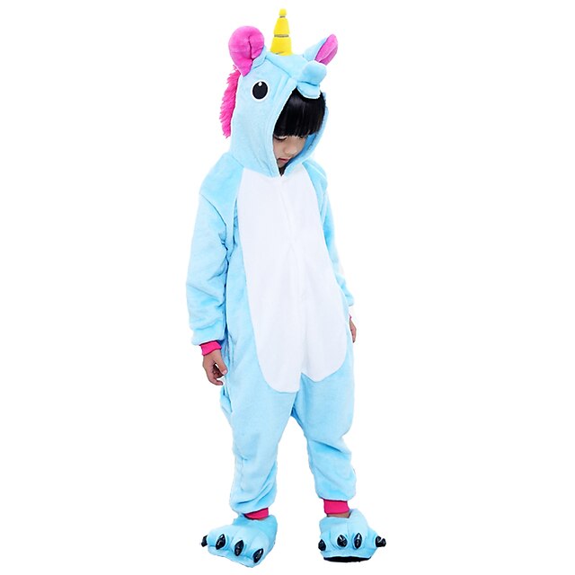  Barn Kigurumi-pyjamas Unicorn Pegasus Ponny Onesie-pyjamas Flanelltyg Purpur / Blå / Rosa Cosplay För Pojkar och flickor Pyjamas med djur Tecknad serie Festival / högtid Kostymer