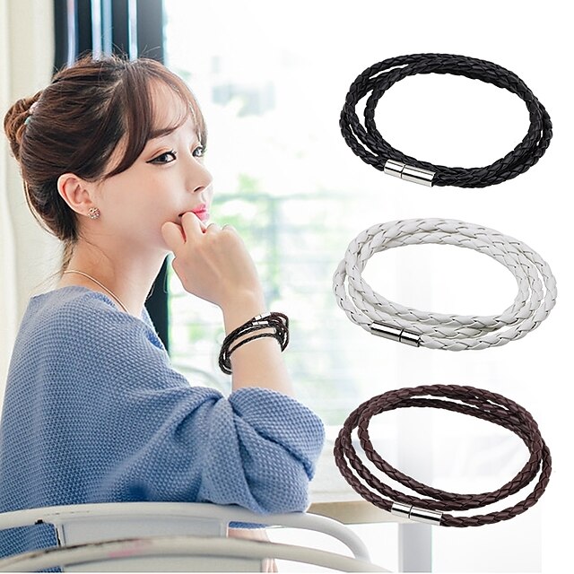  Women's Men's Leather Bracelet Rope woven Magnetic Fashion Simple Style Leather Bracelet Jewelry White / Black / Coffee For Casual Going out