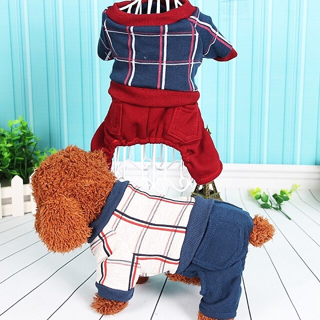  Dog Jumpsuit Dog Clothes Plaid / Check Gray Red Cotton Costume For Spring &  Fall Winter Casual / Daily