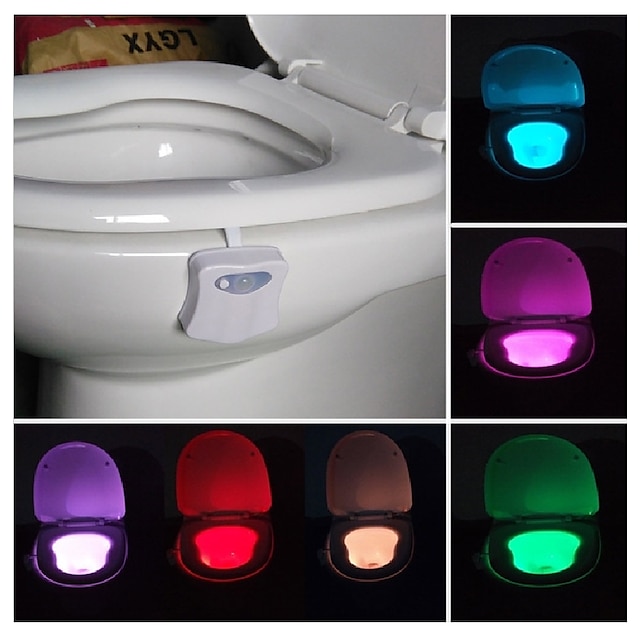 Veilleuse de toilette pir capteur de mouvement lumières de toilette led lampe de nuit de toilette 8 couleurs éclairage de cuvette de toilette pour salle de bain