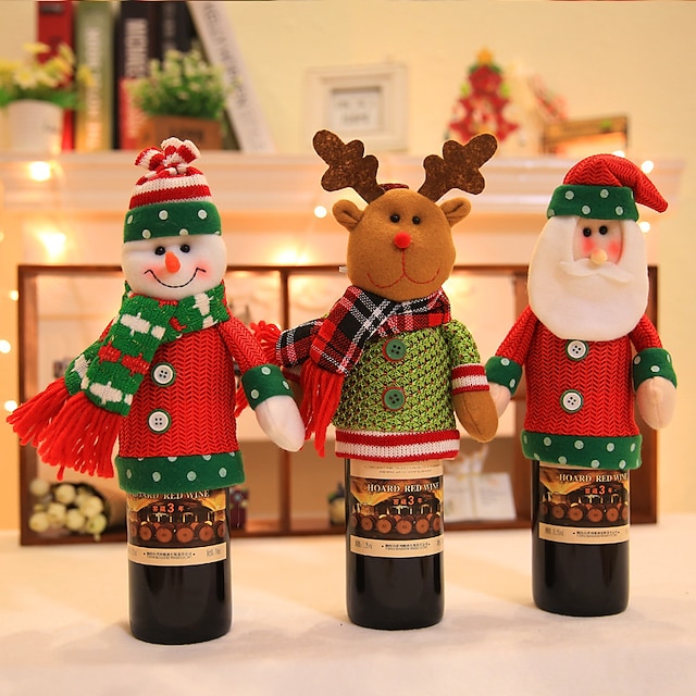  2019 New Year Xmas Table Red Wine Bottle Cover Bags Hat Belt Dress Santa Claus/Snowman Doll Home Christmas Party Decoration