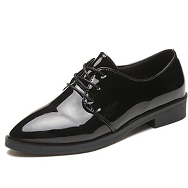  Women's Oxfords Outdoor Lace-up Low Heel Pointed Toe Comfort Patent Leather Black Burgundy