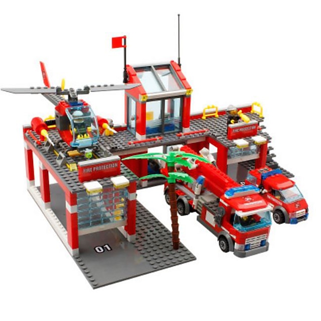  Toy Car Building Blocks Forklift Fire Engine Fire Engine Vehicle Boys' Toy Gift