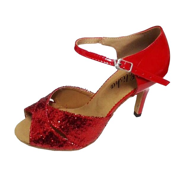 Női Dance Shoes Latin cipők Szandál Személyre szabott sarok Fekete / Bíbor / Piros / Csillogó flitter / Otthoni