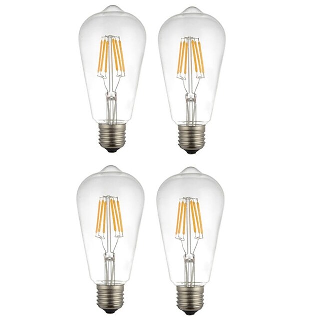  4pçs 6 W Lâmpadas de Filamento de LED 560 lm E26 / E27 ST64 6 Contas LED COB Decorativa Branco Quente Branco 220-240 V / RoHs