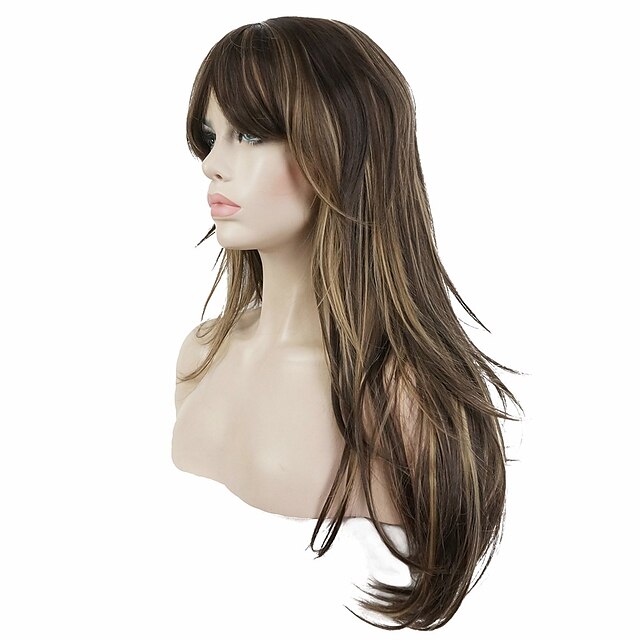  Synthetic Wig Straight Straight Layered Haircut Wig Long Brown Synthetic Hair Women's Highlighted / Balayage Hair Brown StrongBeauty