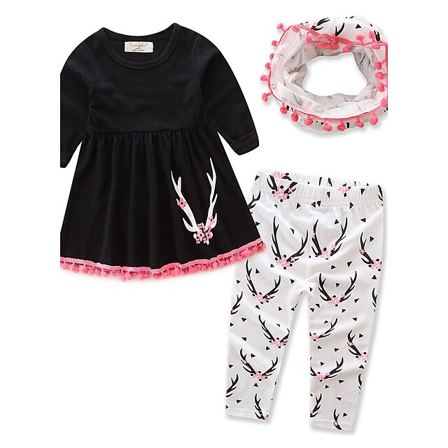  Toddler Girls' Floral / Dresswear Animal Print Long Sleeve Long Long Cotton Clothing Set Black