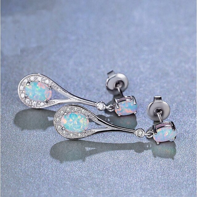  Women's Drop Earrings - Stainless Steel Flower Luxury, Fashion Blue For Party Gift