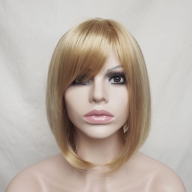  Synthetic Wig Straight Straight Bob With Bangs Wig Blonde Short Strawberry Blonde / Light Blonde Synthetic Hair Women's Highlighted / Balayage Hair Natural Hairline Blonde
