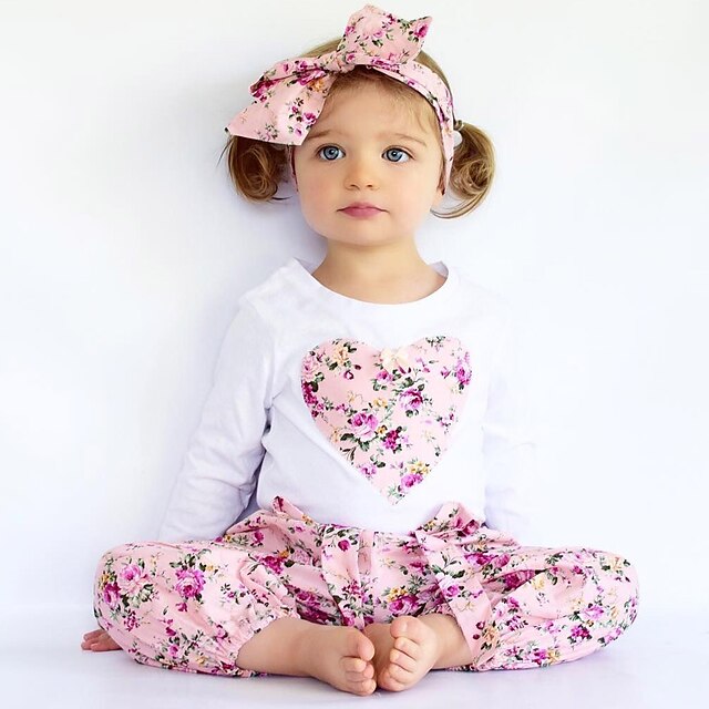  Toddler Girls' Clothing Set Long Sleeve Blue Purple Pink Floral Embroidered Print Cotton Floral Dresswear Regular / Fall / Spring