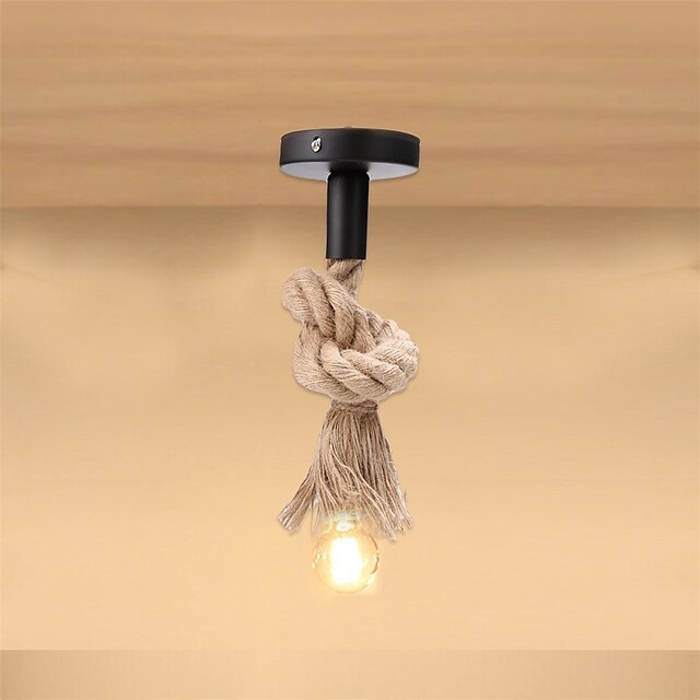  Cuerda de cáñamo colgante de luz 50 cm sola cabeza industrial vintage colgante lámpara de techo estilo rural retro para cenar restaurante