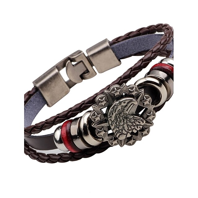  Men's Leather Bracelet woven Eagle Anchor Vintage Fashion Stainless Steel Bracelet Jewelry Black / Brown For Street Club