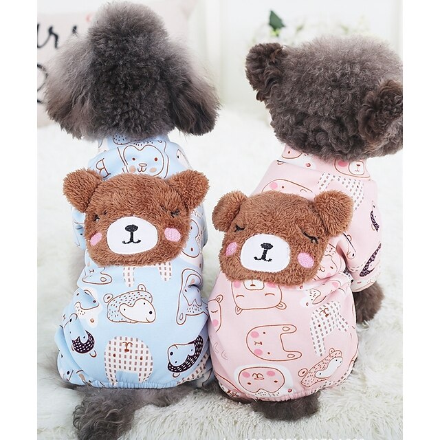  Dog Jumpsuit Cartoon Casual / Daily Keep Warm Winter Dog Clothes Warm Blue Pink Costume Fabric Cotton XS S M L XL