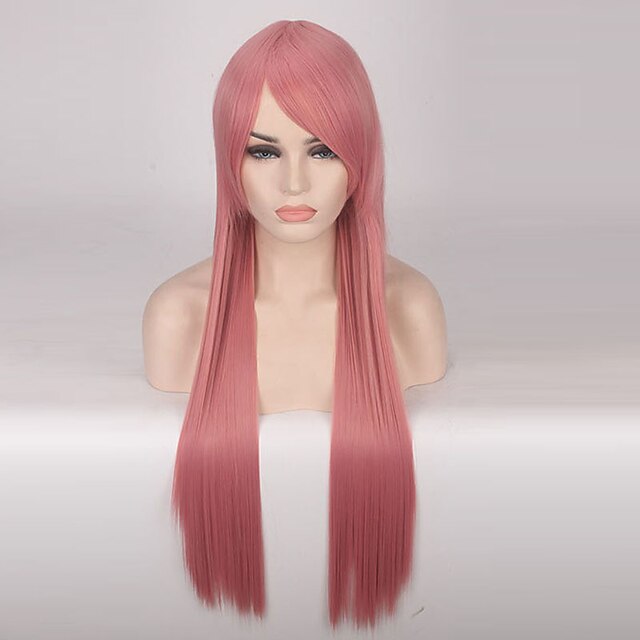  Synthetic Wig Straight Style Capless Wig Pink Pink Synthetic Hair Women's Pink Wig Long Cosplay Wig