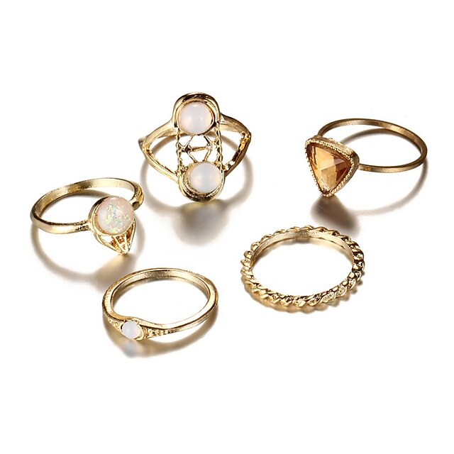  Women's Rings Set - Crystal Geometric, Vintage, Bohemian One Size Gold For Wedding / Party / Birthday