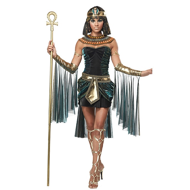  Egyptiske Kostymer Cleopatra Gudinne Cosplay Kostumer Hodeplagg Party-kostyme Maskerade Dame Det gamle Egypt Halloween Karneval Festival / høytid Polyester Drakter Mørkegrønn Vintage