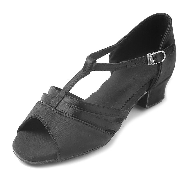  Latin Shoes Satin Sandal / Heel Buckle Chunky Heel Customizable Dance Shoes Black