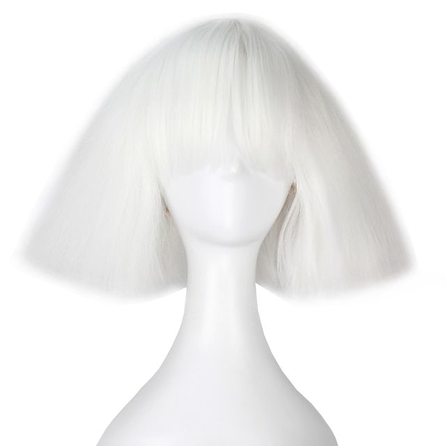  peluca de cosplay peluca sintética peluca de cosplay yaki liso y rizado yaki recto y rizado bob con flequillo peluca corta de pelo sintético blanco peluca blanca de halloween para mujer