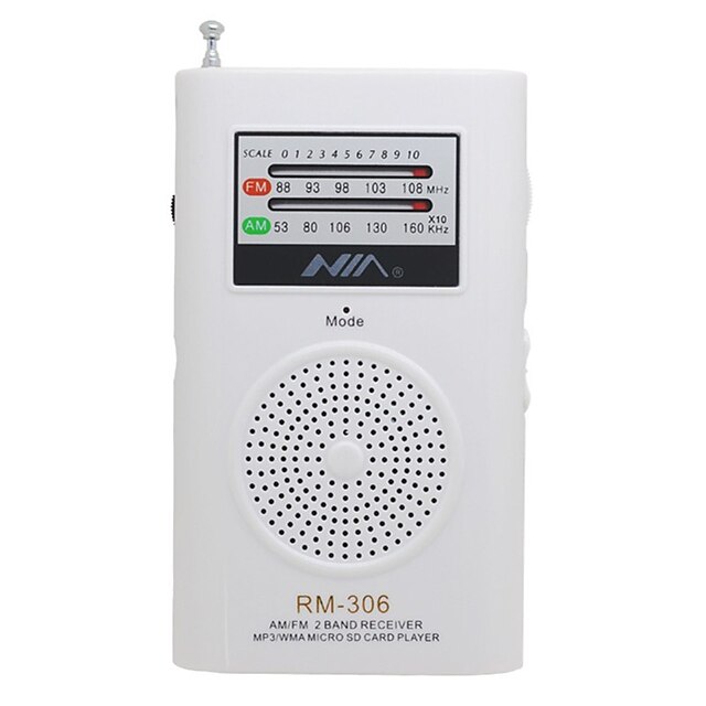  RM306 FM / AM Radio portable Lecteur MP3 Carte SDWorld ReceiverBlanc