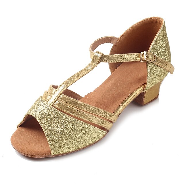  Latin Shoes Sparkling Glitter / Glitter / Leatherette Sandal / Heel Sequin / Sparkling Glitter / Buckle Chunky Heel Customizable Dance Shoes Gold