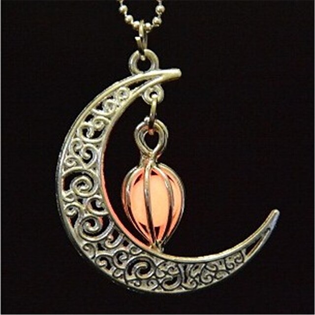  Women's Luminous Stone Pendant Necklace Engraved Moon Crescent Moon Ladies Fashion Luminous Luminous Stone Light Green Orange Light Blue Necklace Jewelry For Halloween Club