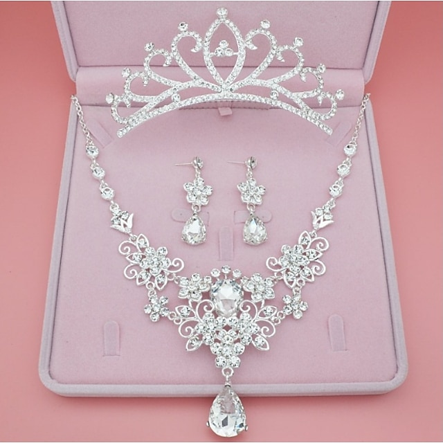  Mujer Diamante sintético Conjunto de joyas - Corona Clásico, Estilo Simple Incluir Pendientes cortos Collar Plata Para Boda Fiesta Cumpleaños / Pedida / Enamorado