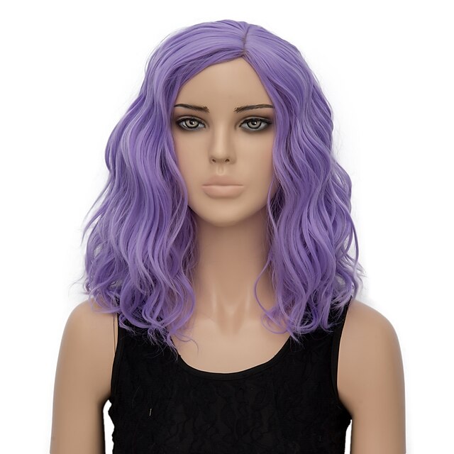  Synthetic Wig Water Wave Style Capless Wig Purple Synthetic Hair Women's Purple Wig Short Halloween Wig