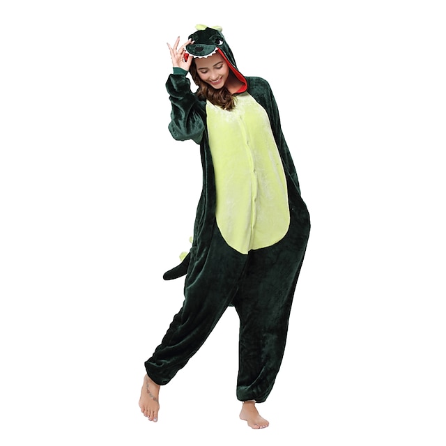 Toys & Hobbies Cosplay & Costumes | Adults Kigurumi Pajamas Dinosaur Animal Onesie Pajamas Coral fleece Green Cosplay For Men an