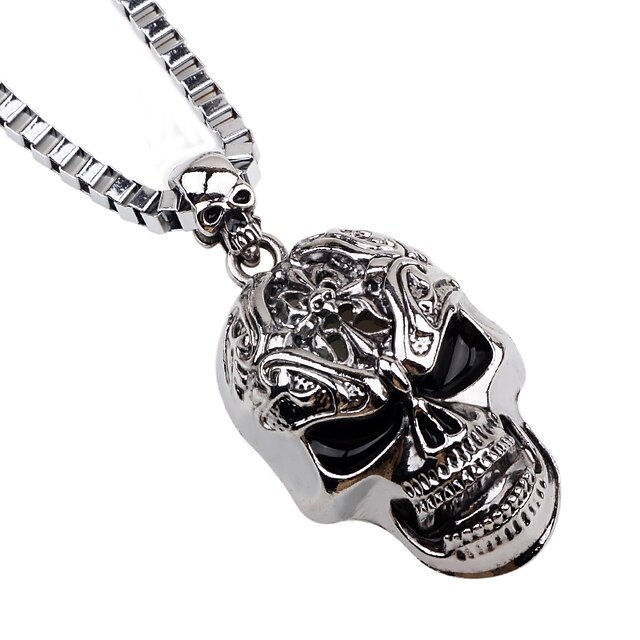  Men's Pendant Necklace Chain Necklace Long Skull Hip-Hop Alloy Silver Necklace Jewelry One-piece Suit For Halloween Bar Cosplay Costumes