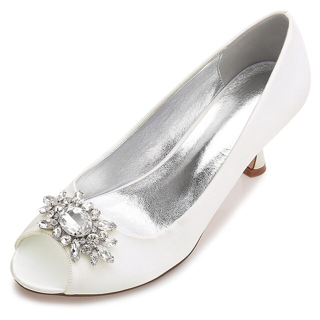  Women's Wedding Shoes Kitten Heel / Cone Heel / Low Heel Round Toe / Peep Toe Rhinestone / Crystal / Sparkling Glitter Satin Comfort / Basic Pump Spring / Summer Black / White / Purple