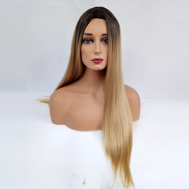  Synthetic Wig Straight Style Capless Wig Blonde Black / Medium Auburn Synthetic Hair Women's Ombre Hair / Dark Roots / Middle Part Blonde Wig Long Natural Wigs