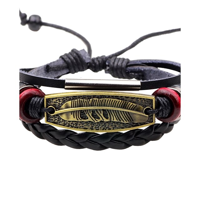 Men's Leather Bracelet Feather Vintage Rock Leather Bracelet Jewelry Gold / Silver For Daily Going out