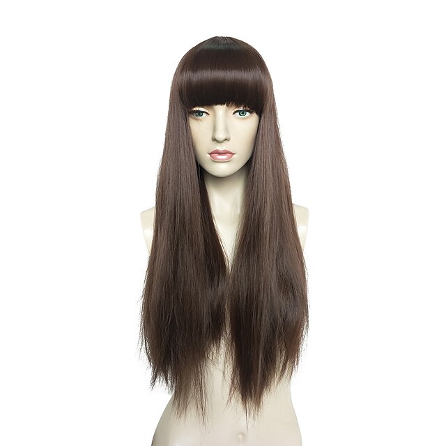  Synthetic Wig Straight Bob Wig Very Long Brown Synthetic Hair Women's Brown