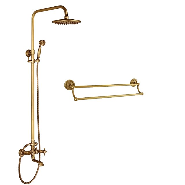  Robinet - Douche pluie / Douchette inclue / Montage mural Laiton Antique Baignoire et douche 2 trousBath Taps