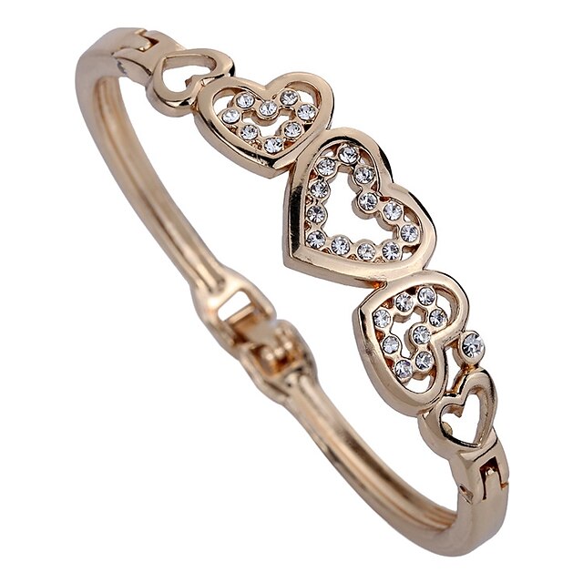  Women's Synthetic Diamond Cuff Bracelet Heart Personalized Classic Rhinestone Bracelet Jewelry Gold For Party Daily