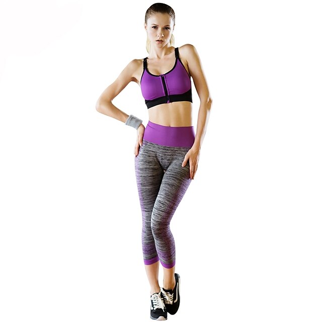  Mujer Sujetador deportivo con pantalones de running Pantalones de chándal Alta cintura Secado rápido Transpirabilidad Eslático Yoga Ropa de deporte Trajes de Yoga Violeta Amarillo Fucsia Azul Ropa de