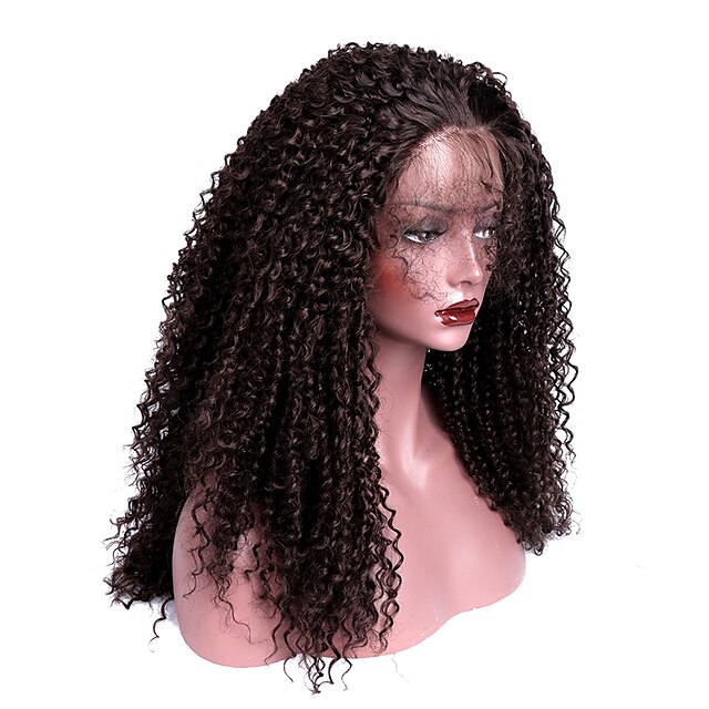  Synthetic Lace Front Wig Kinky Curly Kinky Curly with Baby Hair Lace Front Wig Long Dark Brown Synthetic Hair Women's Brown EEWigs