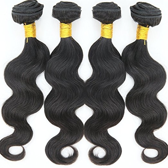  4 zestawy Sploty włosów Włosy indyjskie Body wave Ludzkich włosów rozszerzeniach Włosy naturalne Fale w naturalnym kolorze 8-30 in Moda / Krótkie / 8A