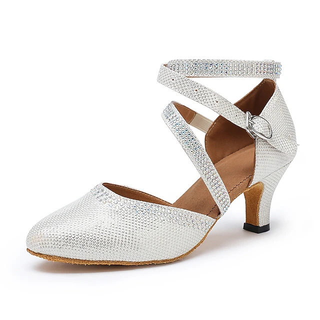 Women's White Crystal - Encrusted Strappy Dance Shoes, Soft Suede Sole & Round Toe, Elegant for Ballroom & Latin Dance 17