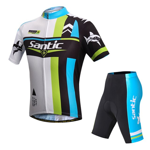  SANTIC Men's Short Sleeve Cycling Jersey with Shorts Spandex Elastane Green Bike Shorts Jersey Padded Shorts / Chamois Breathable Ultraviolet Resistant Reflective Strips Sports Vertical Stripes