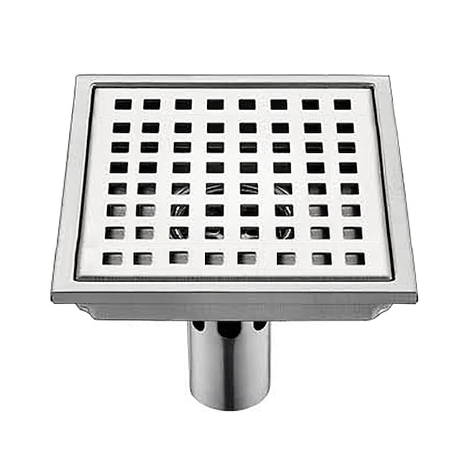  6 inch Square Shower Floor Drain Set, Removable Stainless Steel Cover Tile Insert Grate, Hair Catcher Strainer with Seal and Lifting Hook Bathroom