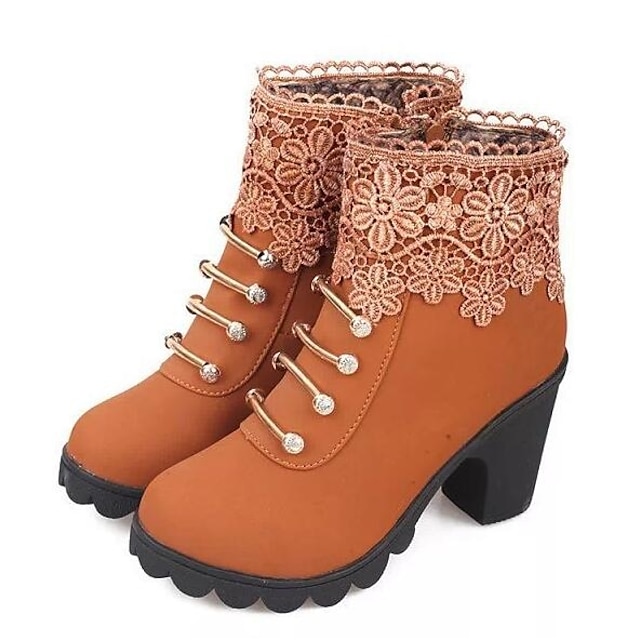  Mulheres Botas Botas de calcanhar Botas Botas Tornozelo Salto Robusto Plataforma Básica Botas da Moda Pele Napa Inverno Preto Marron / Botas / Botins / Botas / Botins