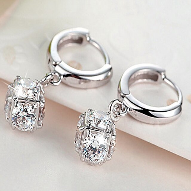  Women's Cubic Zirconia Stud Earrings Drop Earrings - Silver Plated Heart Luxury, Fashion Silver For Party Daily
