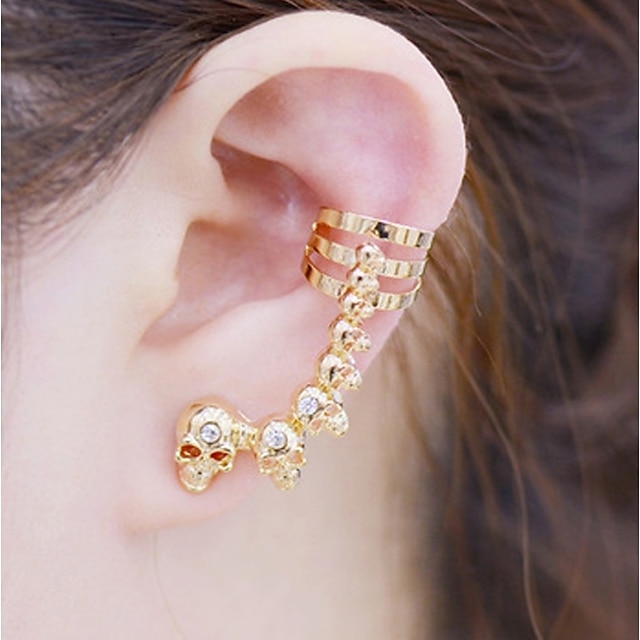  Women's Stud Earrings Clip on Earring Climber Earrings cuff Skull Ladies Personalized Fashion Rhinestone Earrings Jewelry Gold For Halloween Stage