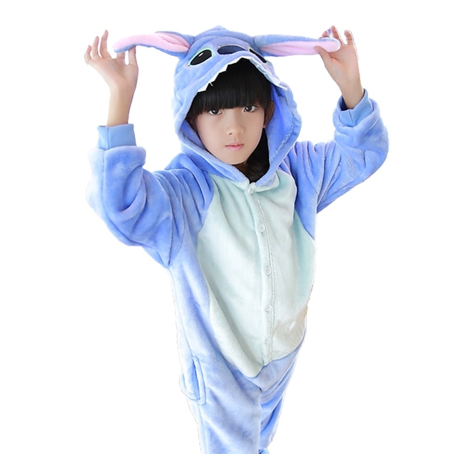  Pentru copii Pijama Kigurumi Anime Blue Monster Pijama Întreagă Flanel anyaga Albastru / Roz Cosplay Pentru Baieti si fete Sleepwear Pentru Animale Desen animat Festival / Sărbătoare Costume