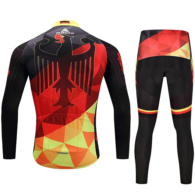  Miloto Men's Long Sleeve Cycling Jersey with Tights - Black / Red Eagle Bike Clothing Suit Winter Sports Eagle Mountain Bike MTB Road Bike Cycling Clothing Apparel