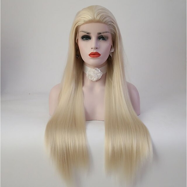  Synthetic Lace Front Wig Straight Straight Lace Front Wig Long Bleach Blonde#613 Synthetic Hair Women's Blonde